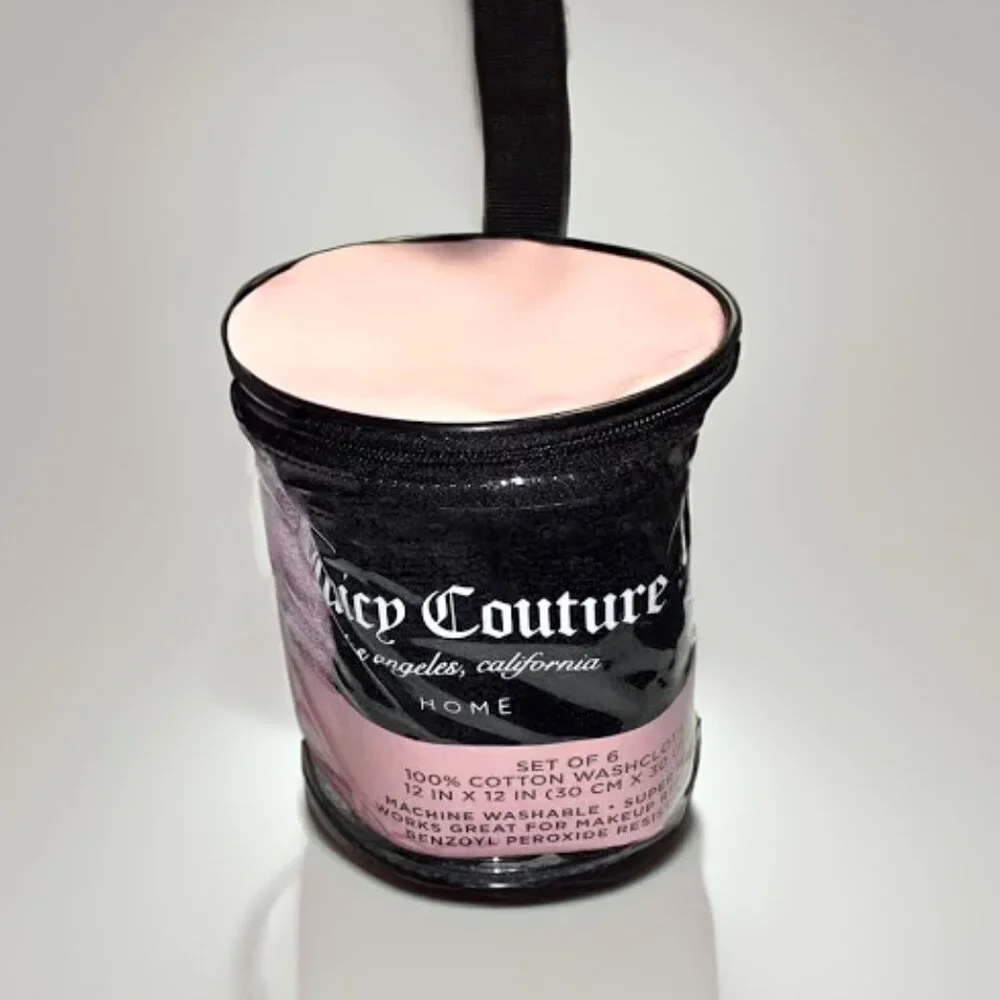 Juicy Couture Washcloths 6 Set Makeup Removal 12”X12” W/H Black, Grey, Purple